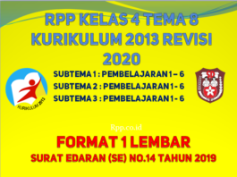RPP kelas 4 tema 8 1 lembar K13 revisi 2020