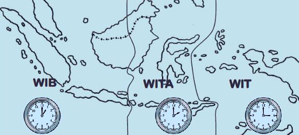 Pembagian Waktu di Indonesia (WIB, WITA dan WIT) Beserta Daerah